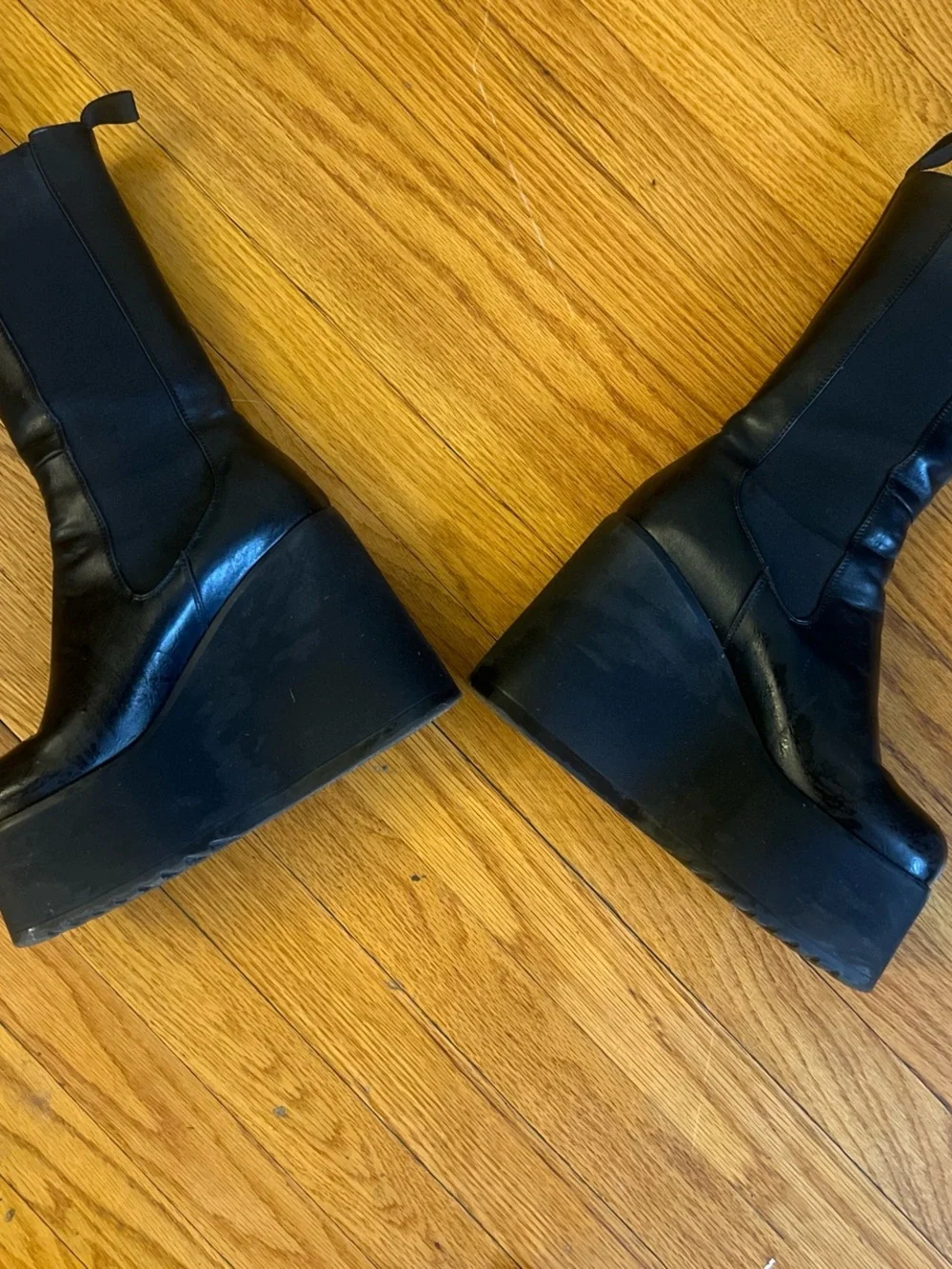 Womens Black Platform Chelsea Wedge Boots